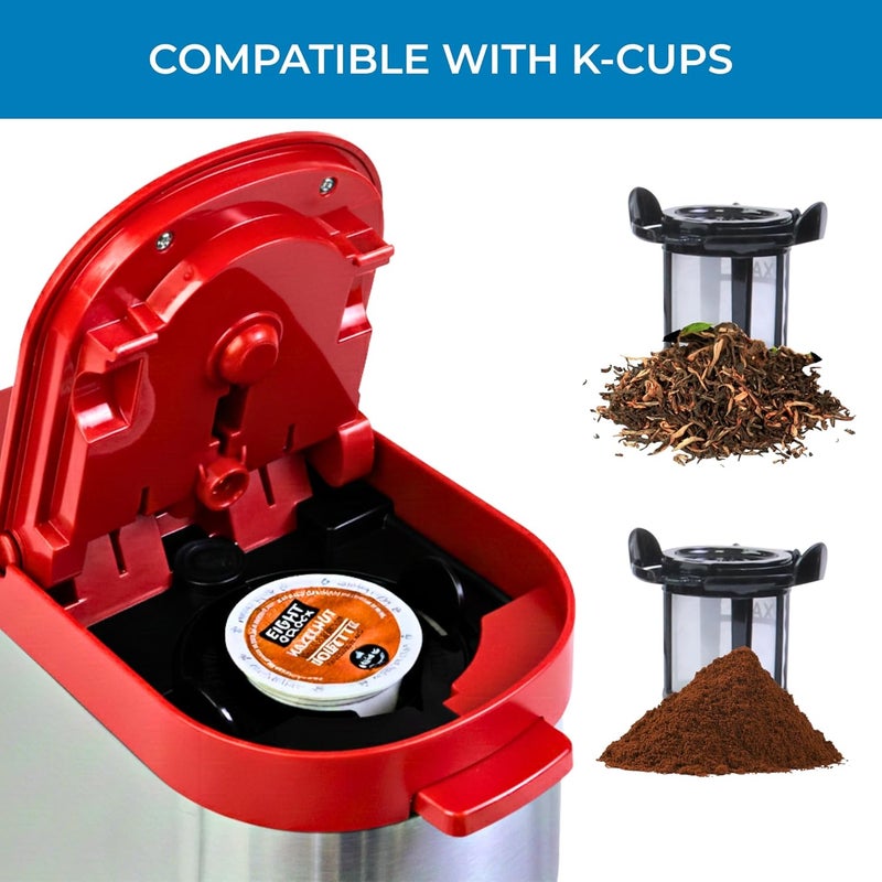 Koolatron Kenmore Single Serve Coffee Maker & Stainless Steel Travel Mug, Capsule/Pod & Ground Coffee Brewing, K Cup Compatible, Hot & Iced Coffee Machine, 6 to 14 Oz Brew Sizes, Auto Shut-Off, Red - Image 3